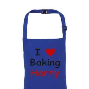 Personalised Children's Kids Bib Apron - Any Name I Heart Baking / Cooking Design Embroidered
