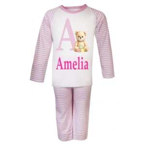 Any Initial Name Teddy Bear Alphabet Blocks Childrens Pyjamas
