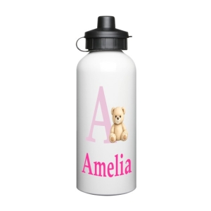 Personalised Children's 600ml Sport Water Drinks Bottle - Any Kids Name - Initial Name Teddy Bear