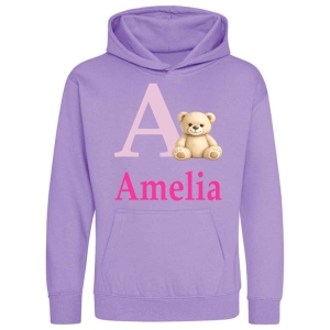 Any Initial Name Teddy Bear Childrens Hoodie