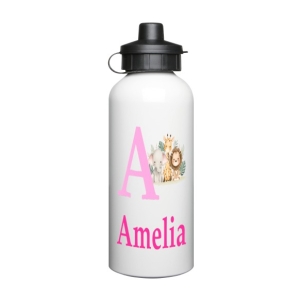Personalised Children's 600ml Sport Water Drinks Bottle - Any Kids Name - Initial Name Safari Animals Design