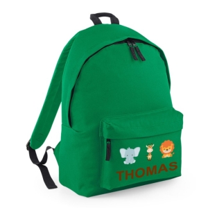 Personalised Safari Animals (Elephant, Giraffe & Lion) Any Name Printed Kids Children's School Nursery Backpack Rucksack Bag