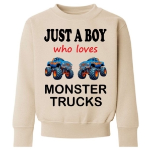 Just a Boy / Girl who loves MONSTER TRUCKS Childrens Sweatshirt / Jumper