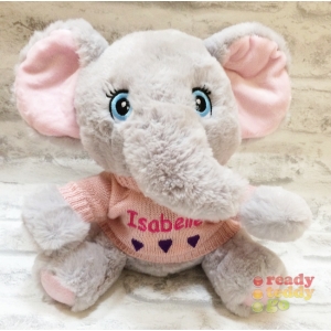 Personalised Embroidered Teddy Bears - Small 9 Inch Keel Toys Eco Elephant Teddy Bear wearing Knitted Jumper