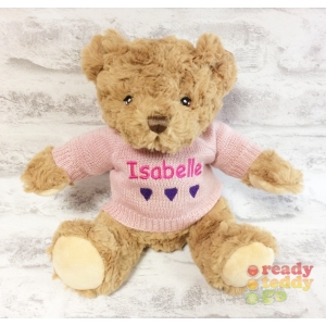 Personalised Teddy Bears - Small 8 Inch Keel Toys Eco Teddy Bear Wearing Knitted Jumper - Embroidered - Any Name / Text or Custom Message