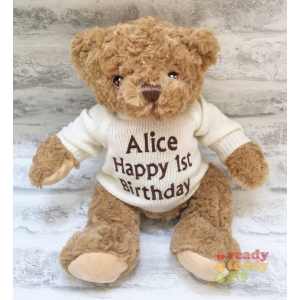 Personalised Embroidered Teddy Bears - Medium 10 Inch 25cm Keel Toys Eco Teddy Bear Unisex Boy Girl Wearing Knitted Jumper - Any Name / Text or Custom Message