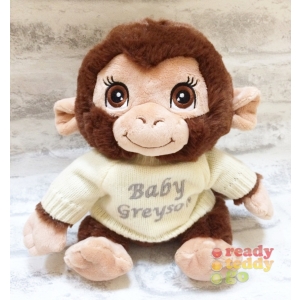 Personalised Embroidered Teddy Bears - Small 9 Inch Keel Toys Eco Monkey Teddy Bear wearing Knitted Jumper