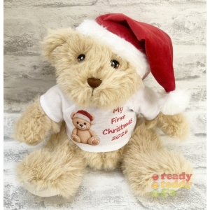 Personalised Keel Toys Eco Christmas Teddy Bear Wearing Santa Hat & Scarf - Small