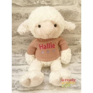 Personalised Teddy Bears - Medium 9 Inch 23cm Keel Toys Love To Hug Lamb Wearing Embroidered Knitted Jumper - Any Name / Text or Custom Message