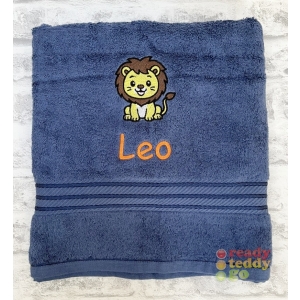 Personalised Bath Towels For Kids - Embroidered Name + LION Design