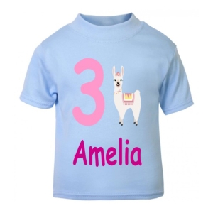 Llama Birthday Any Name & Number / Age Kids Printed T-Shirt