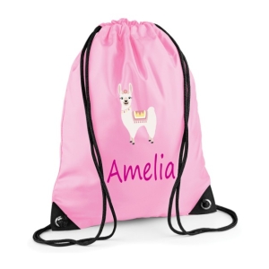 Personalised Llama Any Name Printed Kids Children's School Nursery Drawstring Bag