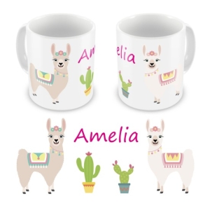 Personalised Children's 10oz Mugs / Cups - Any Kids Name Llama Design