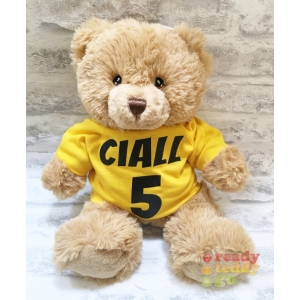 Personalised Keel Toys Eco Large 11 Inch 29cm Harry Brown Teddy Bear Wearing Coloured T-Shirt printed with PLAIN or GLITTER Vinyl - Any Name / Text or Custom Message