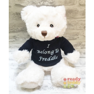 Personalised Embroidered Teddy Bears - Large 11 Inch 29cm Keel Toys Eco Harry White Teddy Bear Unisex Boy Girl Wearing Knitted Jumper - Any Name / Text or Custom Message