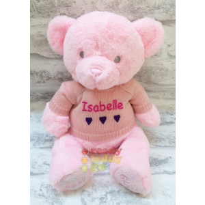 Personalised Embroidered Teddy Bears - Medium 9 Inch 23cm Keel Toys Eco Baby Girl Pink Teddy Bear Wearing Knitted Jumper - Any Name / Text or Custom Message