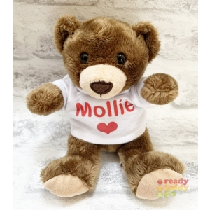 Personalised Teddy Bear - Mini Brown Mark The Teddy Bear - Printed T-Shirt - Any Name / Text or Custom Message