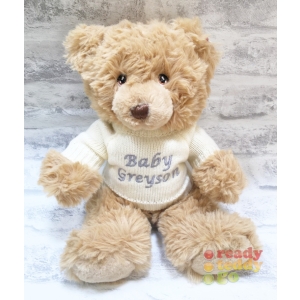 Personalised Teddy Bears - Medium 9 Inch 23cm Keel Toys Eco Harry Brown Wearing Embroidered Knitted Jumper - Any Name / Text or Custom Message
