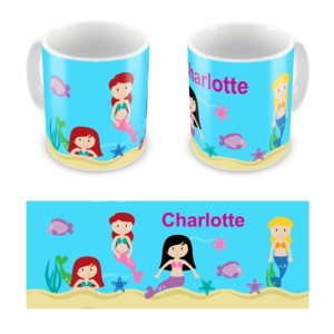 Personalised Children's 10oz Mugs / Cups - Any Kids Name Mermaids Design