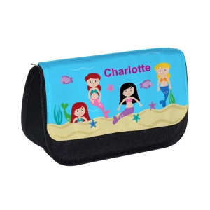 Personalised School Pencil Case For Kids Children featuring Mermaids Any Name Printed Design