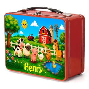 Farm Scene Any Name Metal Lunch Box Tin
