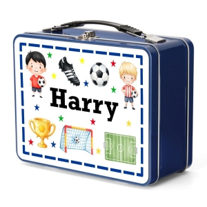 Personalised Children's Metal Lunch Box Tin - Any Kids Name - Football Design
