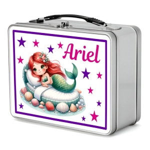 Personalised Children's Metal Lunch Box Tin - Any Kids Name - Mermaid Design