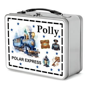 Christmas Polar Express Train Any Name Metal Lunch Box Tin