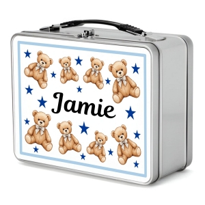 Personalised Children's Metal Lunch Box Tin - Any Kids Name - Teddy Bears Boy Design