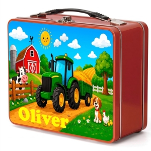 Tractor Scene Any Name Metal Lunch Box Tin