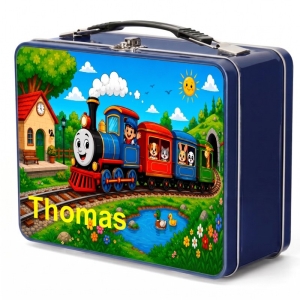 Train Scene Any Name Metal Lunch Box Tin