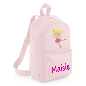 Personalised Ballerina / Ballet Dancer Any Name Printed Kids Children's School Mini Backpack Rucksack Bag