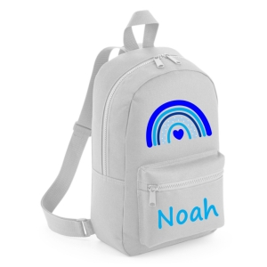 Personalised Blue Rainbow Any Name Printed Kids Children's School Mini Backpack Rucksack Bag