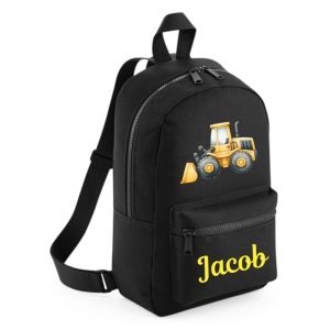 Personalised Digger Any Name Printed Kids Children's School Mini Backpack Rucksack Bag
