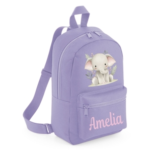 Personalised Elephant Leaves Any Name Printed Kids Children's School Mini Backpack Rucksack Bag