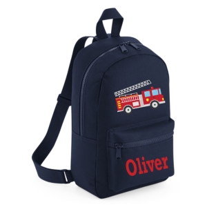 Personalised Fire Engine Any Name Printed Kids Children's School Mini Backpack Rucksack Bag