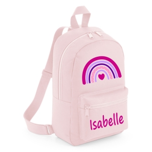 Personalised Pink Rainbow Any Name Printed Kids Children's School Mini Backpack Rucksack Bag
