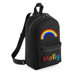 Personalised Rainbow Any Name Printed Kids Children's School Mini Backpack Rucksack Bag