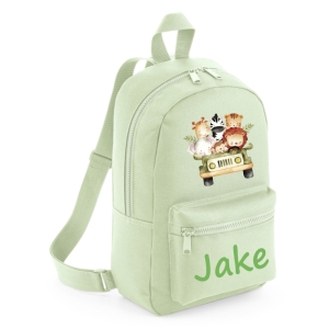 Personalised Safari Animals Jeep Any Name Printed Kids Children's School Mini Backpack Rucksack Bag