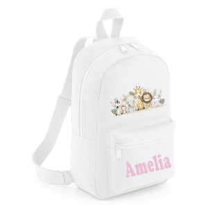 Personalised Safari Animals Any Name Printed Kids Children's School Mini Backpack Rucksack Bag