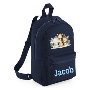 Personalised Safari Animals (x3) Any Name Printed Kids Children's School Mini Backpack Rucksack Bag