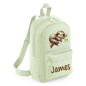 Personalised Sleeping Sloth Any Name Printed Kids Children's School Mini Backpack Rucksack Bag