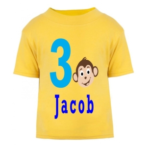 Monkey Birthday Any Name & Number / Age Kids Printed T-Shirt