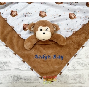 Personalised Embroidered Any Name Shimmy The Monkey 80cm x 76cm Large Baby Pram Comfort Blanket