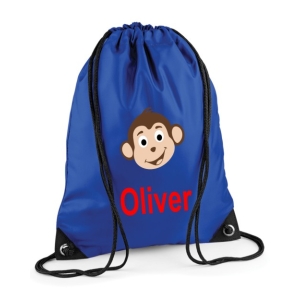 Personalised Monkey Any Name Printed Kids Children's School Nursery Drawstring Bag