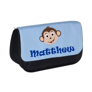 Personalised School Pencil Case For Kids Children featuring Monkey Any Name Printed Design