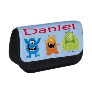 Personalised School Pencil Case For Kids Children featuring Monsters (Boy) Any Name Printed Design