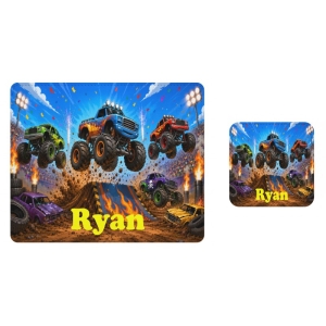 Personalised Children's PU Leather Effect Printed Placemat & Coaster Set - Any Kids Name - Unicorns Design