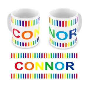 Personalised Kid's Children's 10oz Mugs / Cups - Rainbow Colours Stripes + Name Design