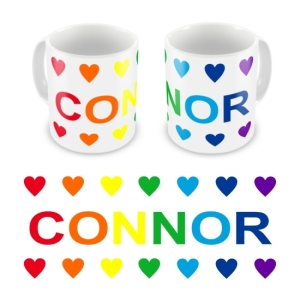 Personalised Kid's Children's 10oz Mugs / Cups - Rainbow Colours Hearts + Name Design